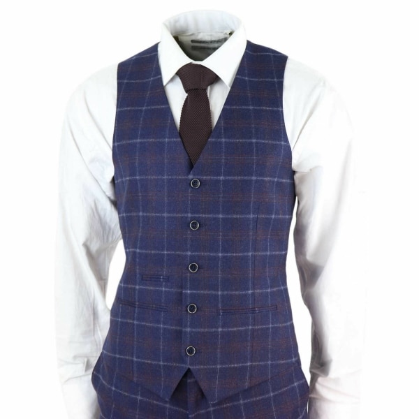 Mens Navy-Blue Check 3 Piece Suit - Paul Andrew Kenneth