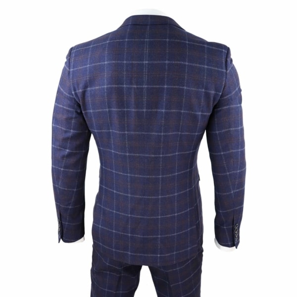 Mens Navy-Blue Check 3 Piece Suit - Paul Andrew Kenneth