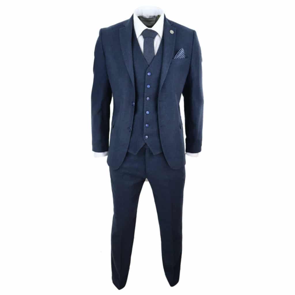 Mens Navy-Blue Peaky Blinders Wool Suit: Buy Online - Happy Gentleman