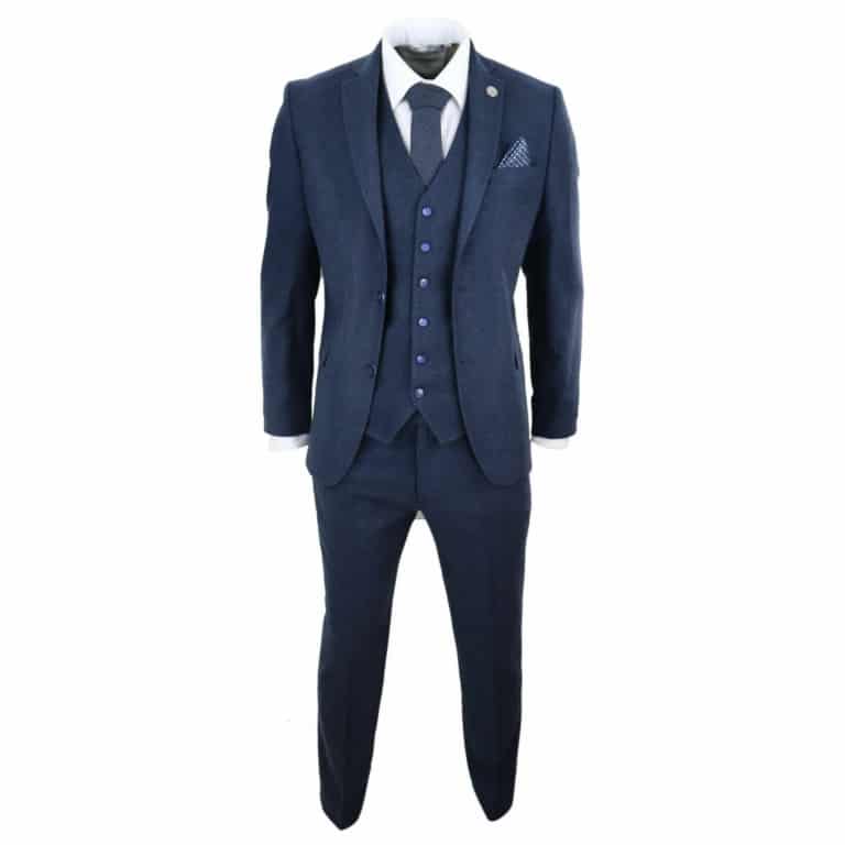 Mens Navy-Blue Peaky Blinders Wool Suit: Buy Online - Happy Gentleman