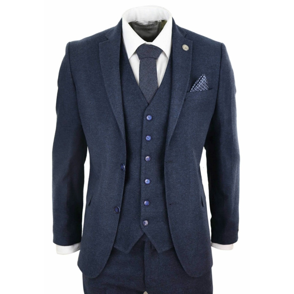 Mens Navy-Blue Peaky Blinders Wool Suit: Buy Online - Happy Gentleman