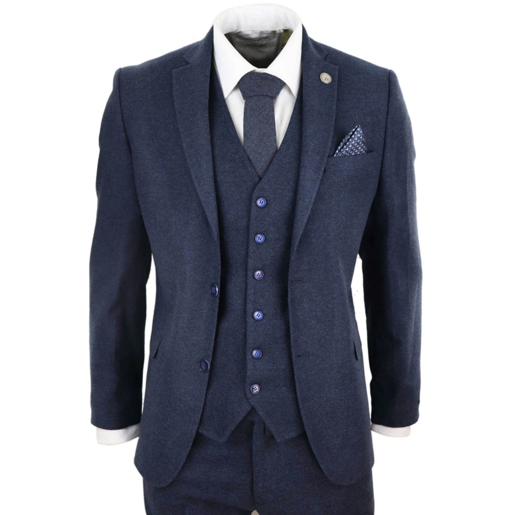 Mens Navy-Blue Peaky Blinders Wool Suit: Buy Online - Happy Gentleman