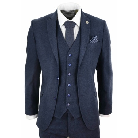 Mens Navy-Blue Peaky Blinders Wool Suit: Buy Online - Happy Gentleman
