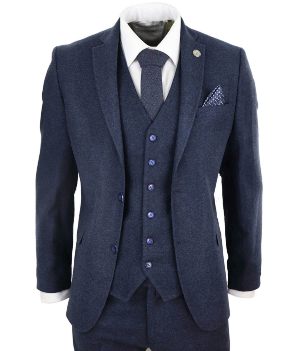 Mens Navy-Blue Peaky Blinders Wool Suit