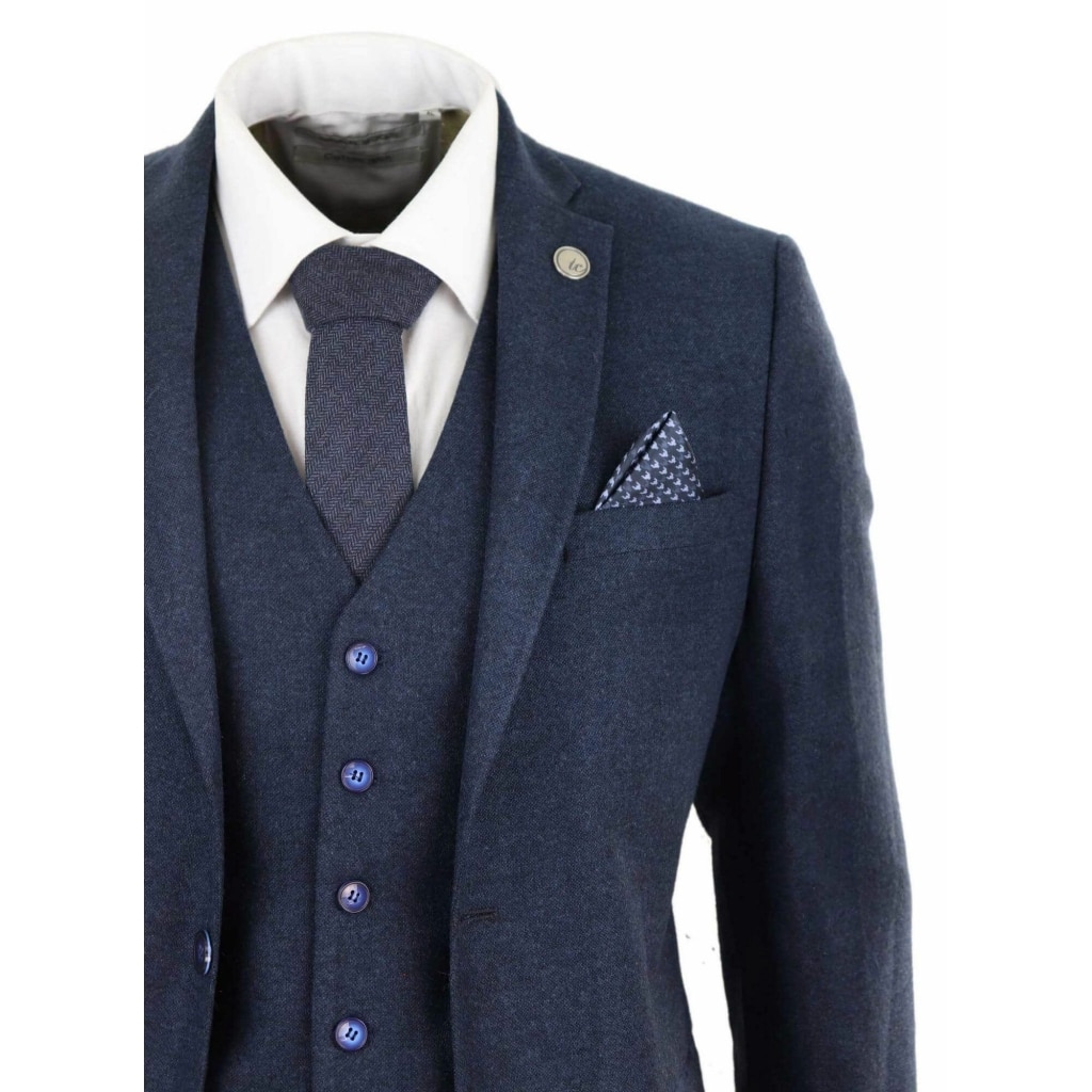 Mens Navy-Blue Peaky Blinders Wool Suit: Buy Online - Happy Gentleman