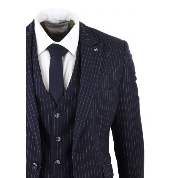 Mens Navy-Blue Pinstripe 3 Piece Vintage Suit | Happy Gentleman