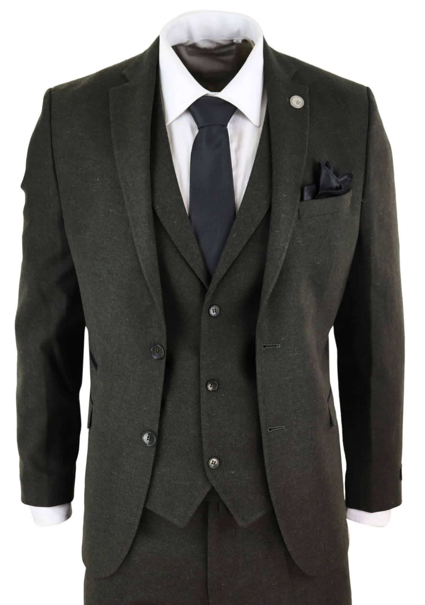 Mens Olive Green Wool Tweed 3 Piece Suit - STZ11: Buy Online - Happy ...