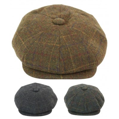 8 Panel Vintage Baker Boy Hat Newsboy Tweed Wool Herringbone 1920s Peaky 