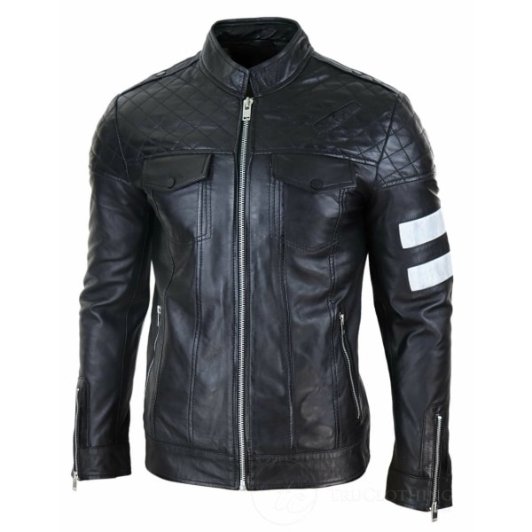 Real Leather Racing Biker Jacket for Men - Black: Buy Online - Happy ...