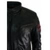 Black Real Leather Mens Bomber Jacket Red Stripes Quilted Slim Fit Casual-Black