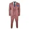 Mens Red 3 Piece Tweed Check Suit