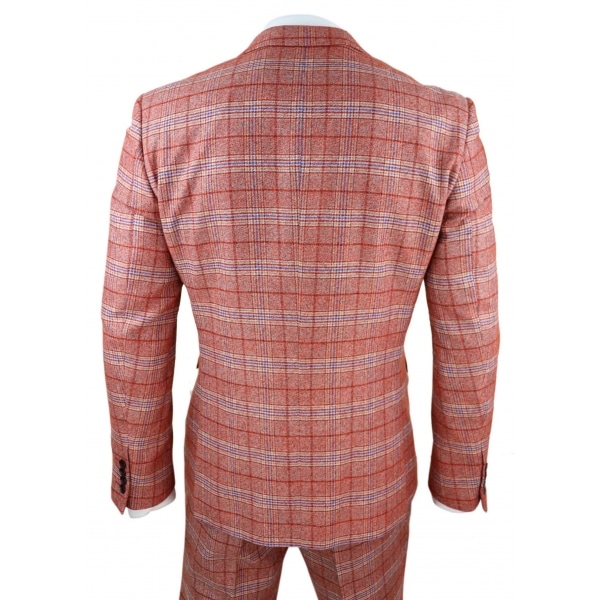 Mens Red 3 Piece Tweed Check Suit
