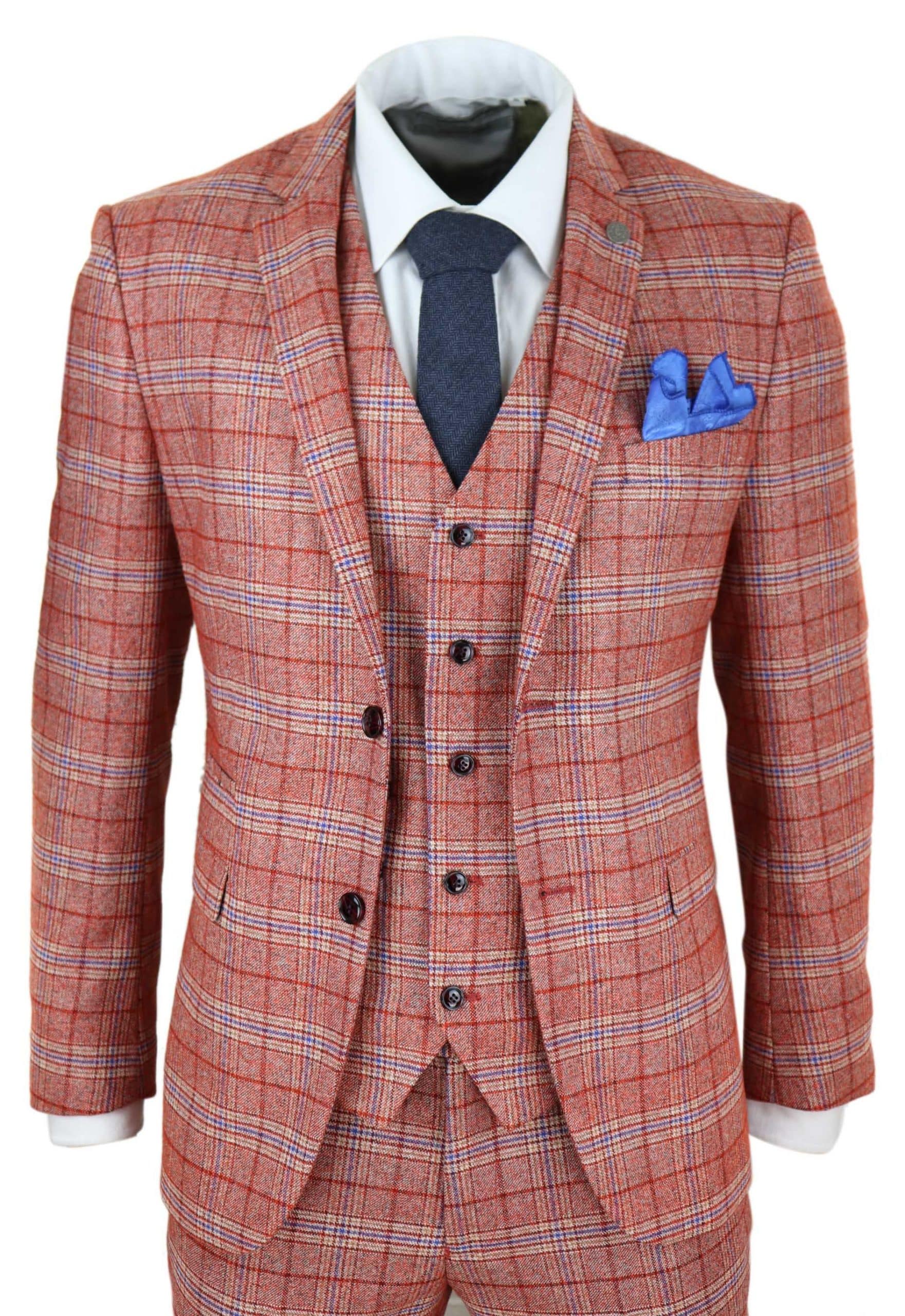 Mens Red 3 Piece Tweed Check Suit Buy Online Happy Gentleman
