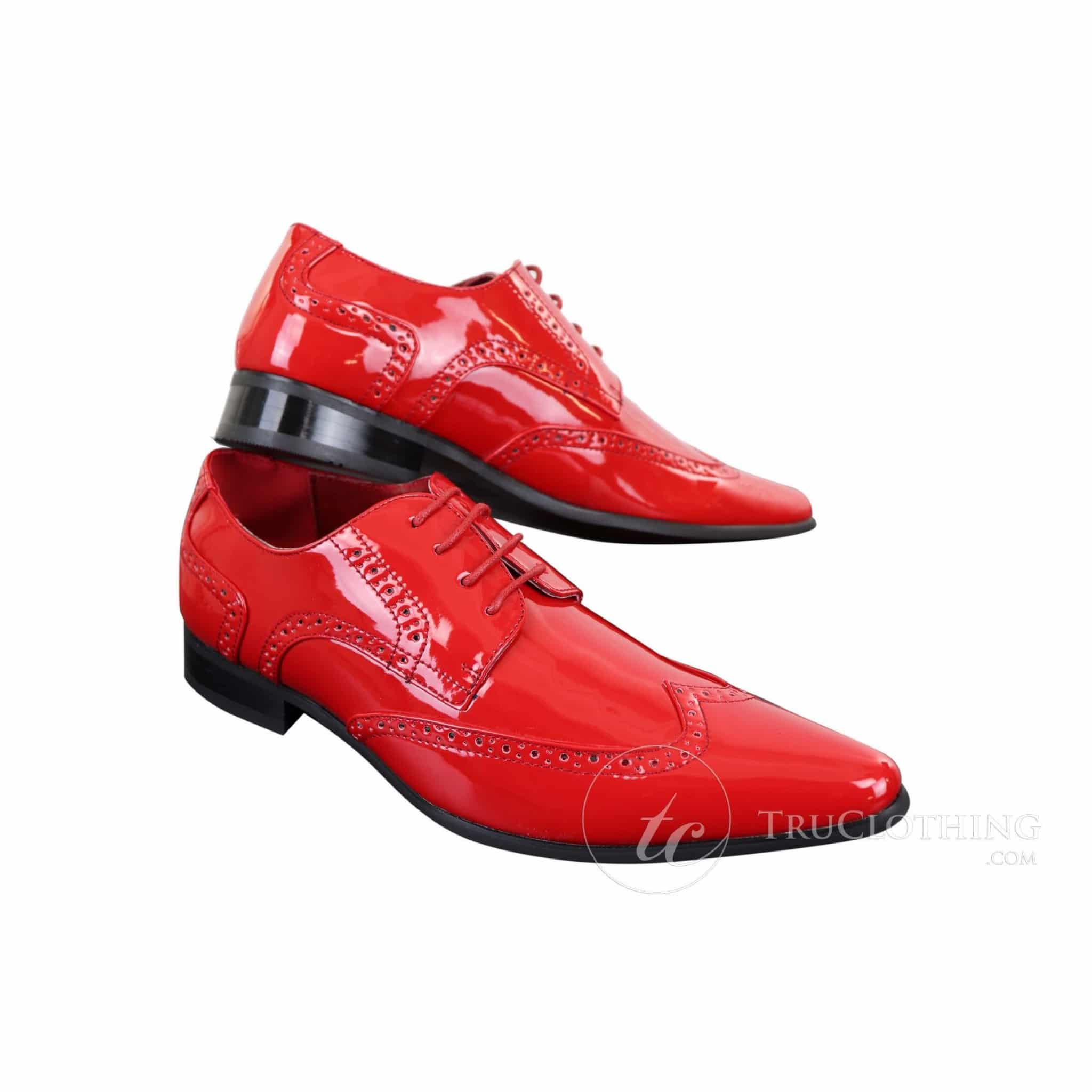 Mens Red Shiny Patent PU Leather Shoes Happy Gentleman