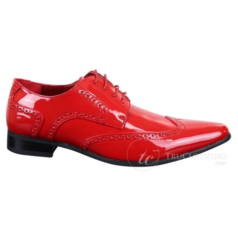 Mens Red Shiny Patent PU Leather Shoes | Happy Gentleman