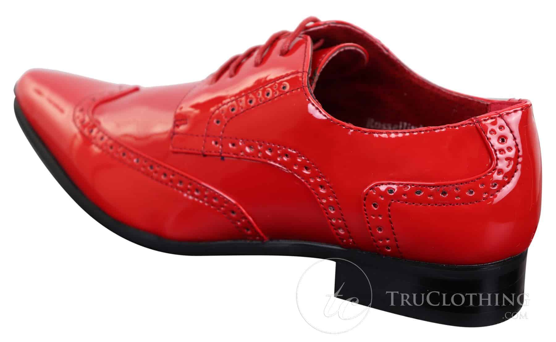 Mens Red Shiny Patent PU Leather Shoes Happy Gentleman