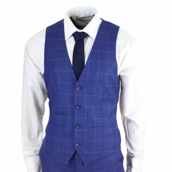Mens Royal Blue 3 Piece Check Suit - Paul Andrew Rover