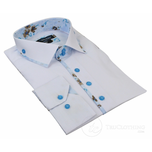 Mens Slim Fit Designer Italian Button Collar Shirt Paisley Floral Smart Casual