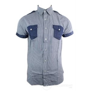 Mens Slim Fit Half Short Sleeve Check Shirt Blue Top Pocket Casual Beach Summer