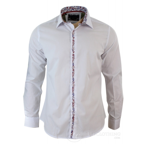 Mens Slim Fit Italian Button Shirt Cotton Paisley Floral Design Smart Casual
