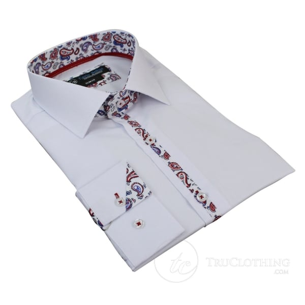 Mens Slim Fit Italian Button Shirt Cotton Paisley Floral Design Smart Casual