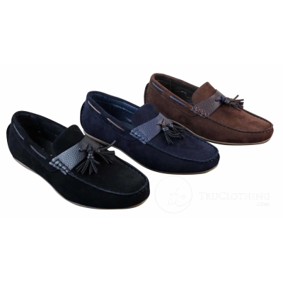 Mens Slip On Leather Inner PU Suede Driving Shoes Tassle Loafers Smart Casual