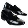 Patron 239-10 Mens Slip On Tassel Driving Shoes Shiny Black Patent Leather PU Suede Loafers