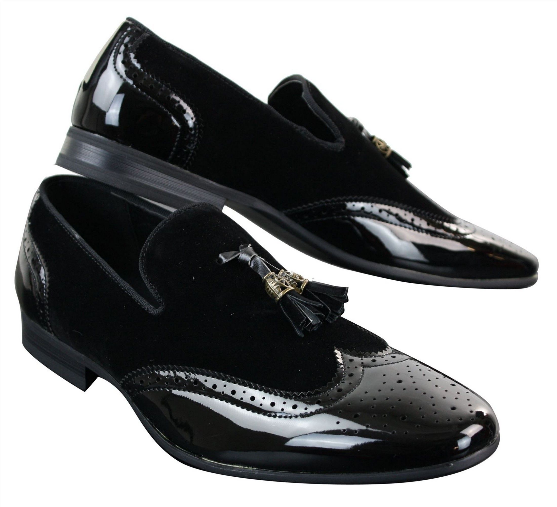 Patron 239-10 Mens Slip On Tassel Driving Shoes Shiny Black Patent ...