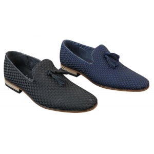 Mens Slip On Tassle Driving Shoes Smart Casual Retro Navy Blue Black Leather Lined
