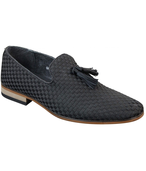 Mens Slip On Tassle Driving Shoes Smart Casual Retro Navy Blue Black Leather Lined