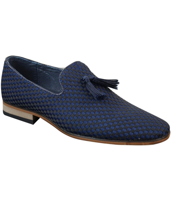 Mens Slip On Tassle Driving Shoes Smart Casual Retro Navy Blue Black Leather Lined