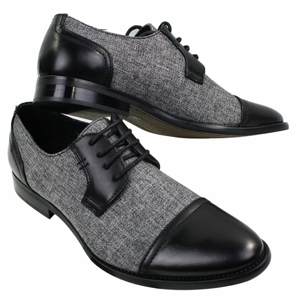 Mens Smart Casual Laced Tweed & Leather Laced Shoes Vintage Retro