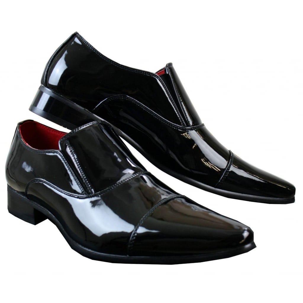 Mens Smart Formal Slip On White Patent Shiny Shoes Leather Lined ...