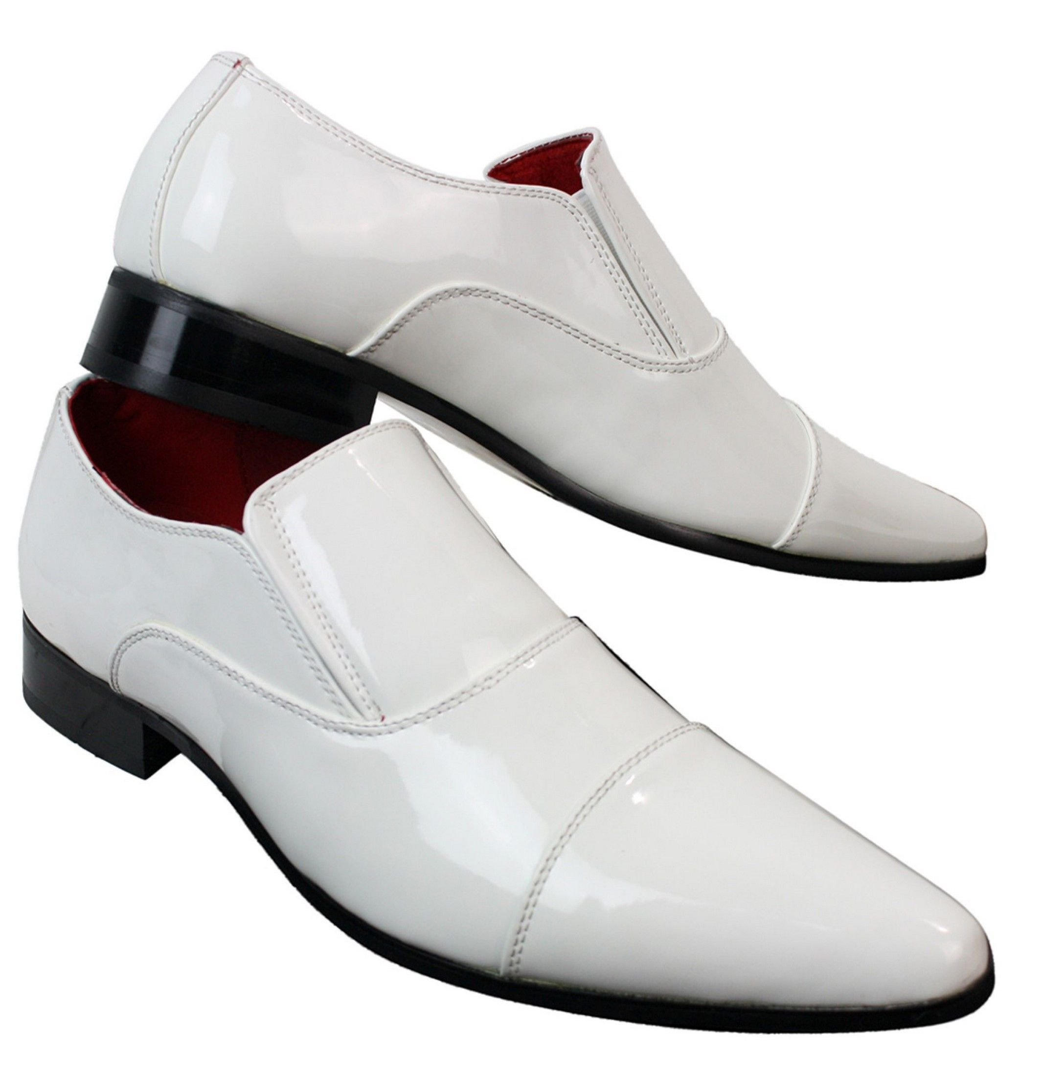 Mens Smart Formal Slip On White Patent Shiny Shoes Leather