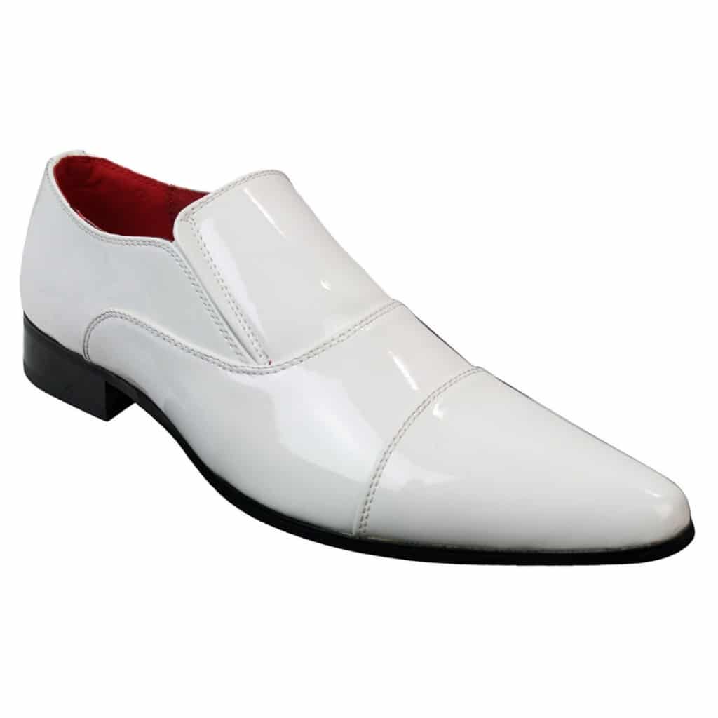 Mens Smart Formal Slip On White Patent Shiny Shoes Leather Lined ...