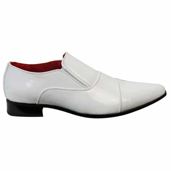 Mens Smart Formal Slip On White Patent Shiny Shoes Leather Lined Italian