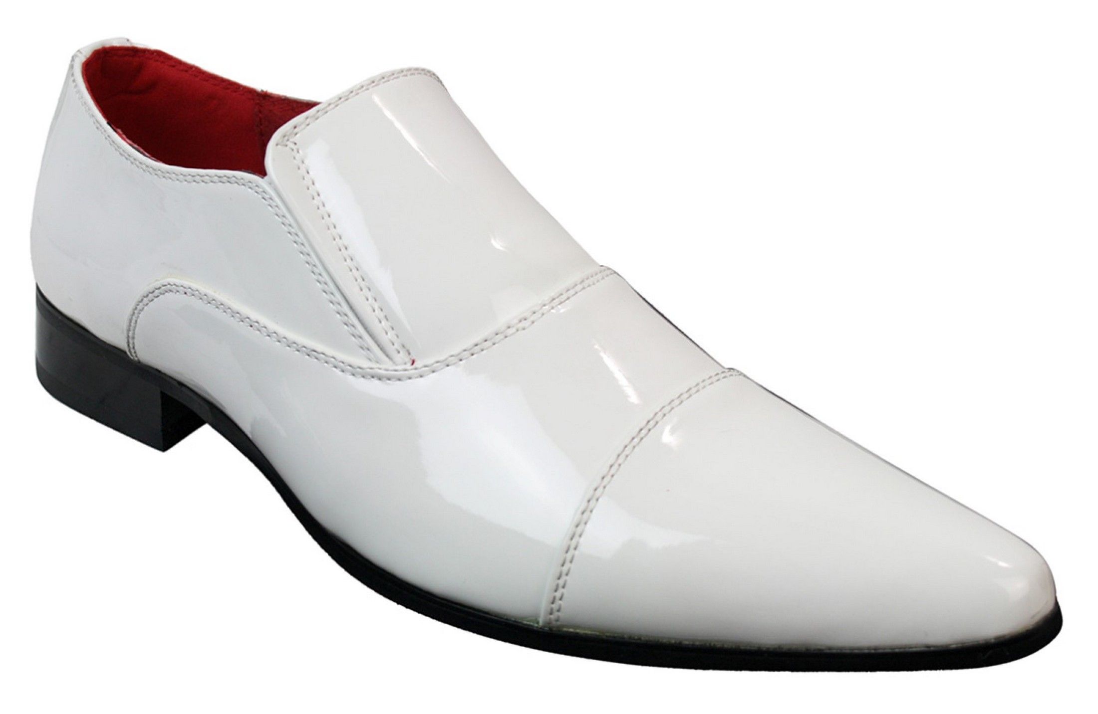 Mens Smart Formal Slip On White Patent Shiny Shoes Leather
