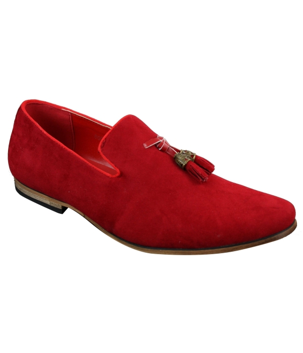 Mens Suede Leather PU Slip On Driving Shoes Loafers Tassel Red Grey Blue Brown Black