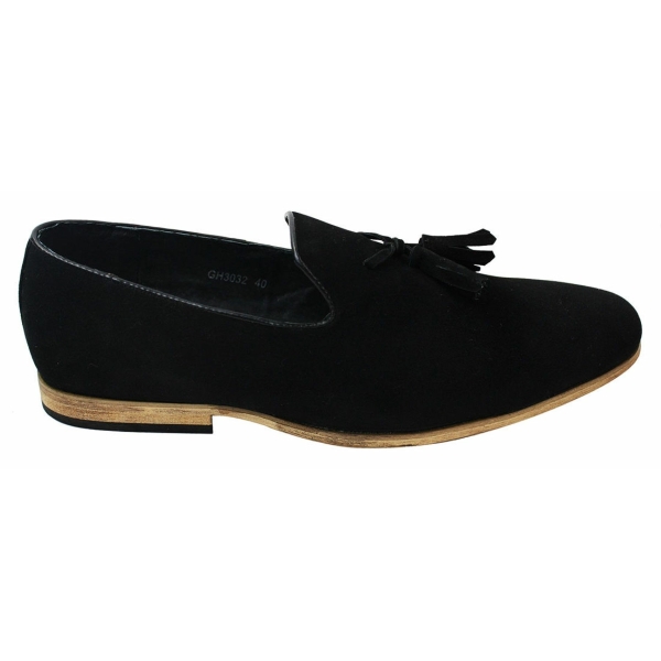 Mens Suede Loafers Driving Shoes Slip On Tassle Design Leather Line Black Comfort