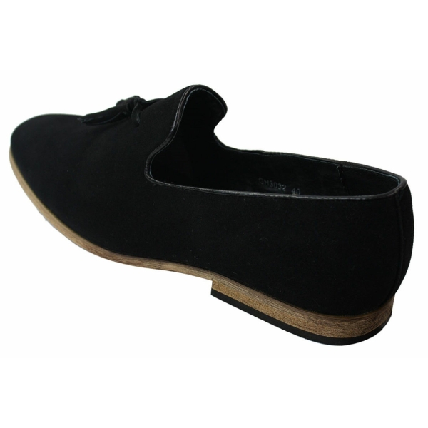 Mens Suede Loafers Driving Shoes Slip On Tassle Design Leather Line Black Comfort