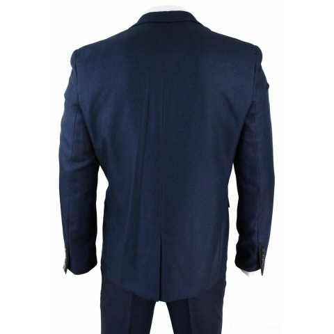 Mens Tailored Fit 3 Piece Blue Black Smart Formal Designer Suit Wedding ...