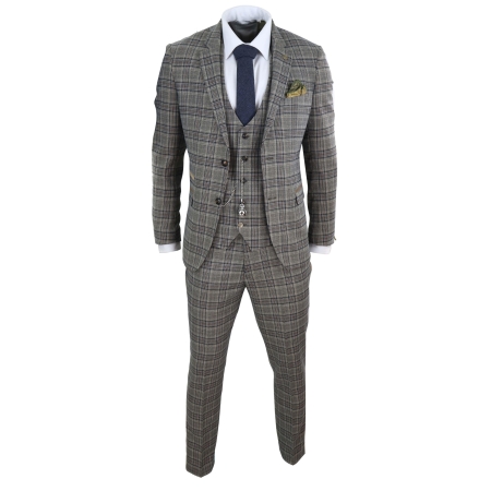 Mens Grey Сheckered 3 Piece Suit: Buy Online - Happy Gentleman