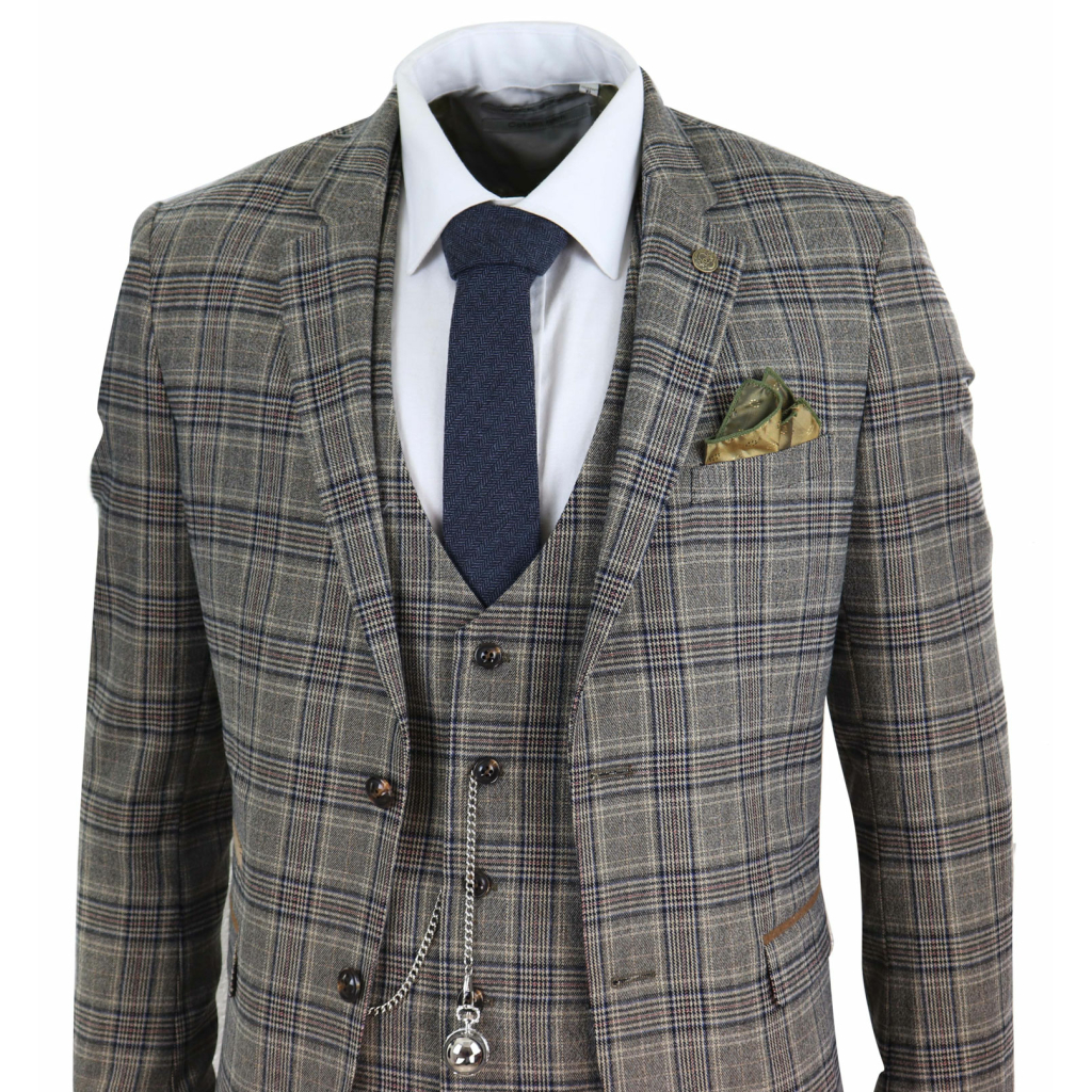 Mens Grey Сheckered 3 Piece Suit: Buy Online - Happy Gentleman United ...