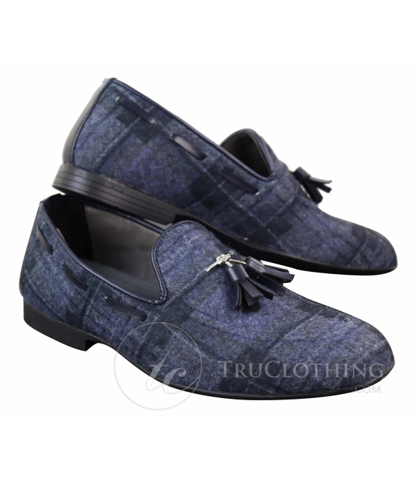 Mens Tweed Check Tassle Shoes