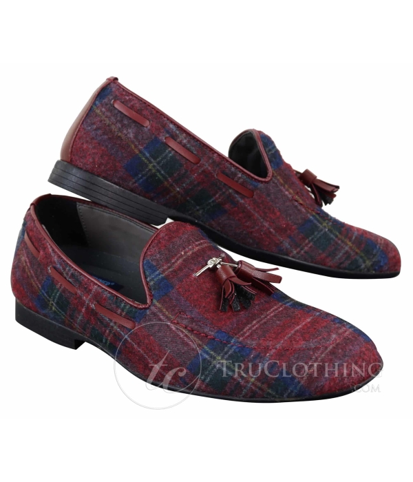 Mens Tweed Check Tassle Shoes