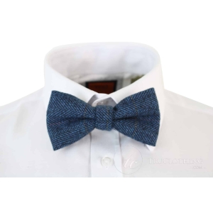 Herren Tweed Herringbone Textured Marc Darcy Schleife Krawatten Vintage Retro Deon Blau