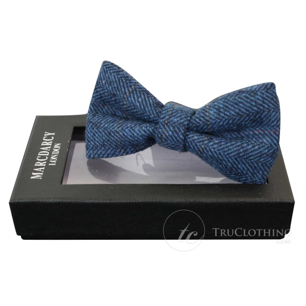 Herren Tweed Herringbone Textured Marc Darcy Schleife Krawatten Vintage Retro Deon Blau