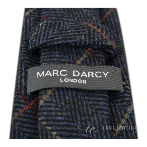 Mens Tweed Herringbone Textured Marc Darcy Ties Classic Vintage Retro Eton Navy Blue