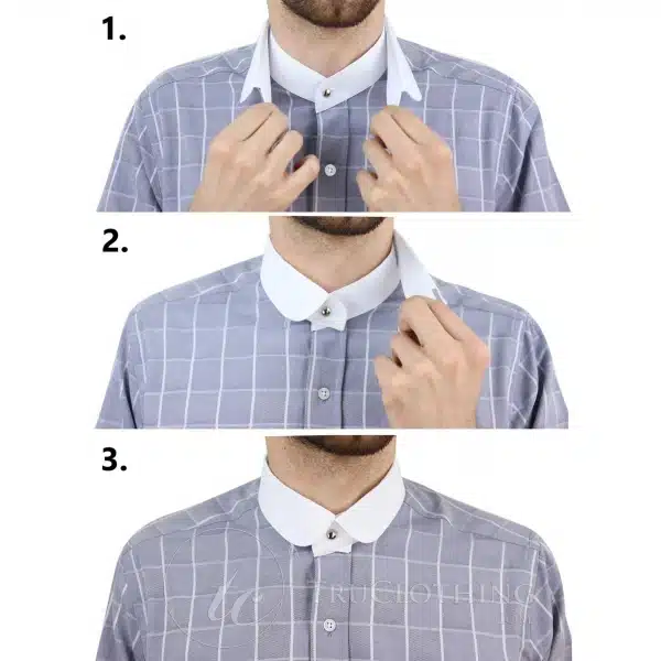 Mens Vintage Check Pattern Shirt with Removable Collar