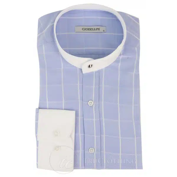 Mens Vintage Check Pattern Shirt with Removable Collar